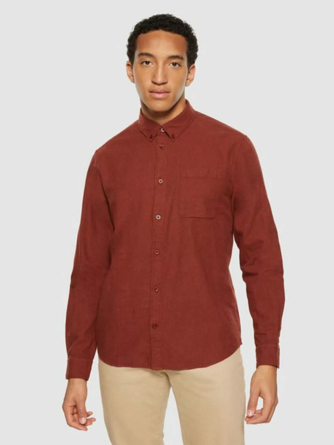 KnowledgeCotton Apparel Langarmhemd Regular Fit Melangé Flannel Shirt günstig online kaufen