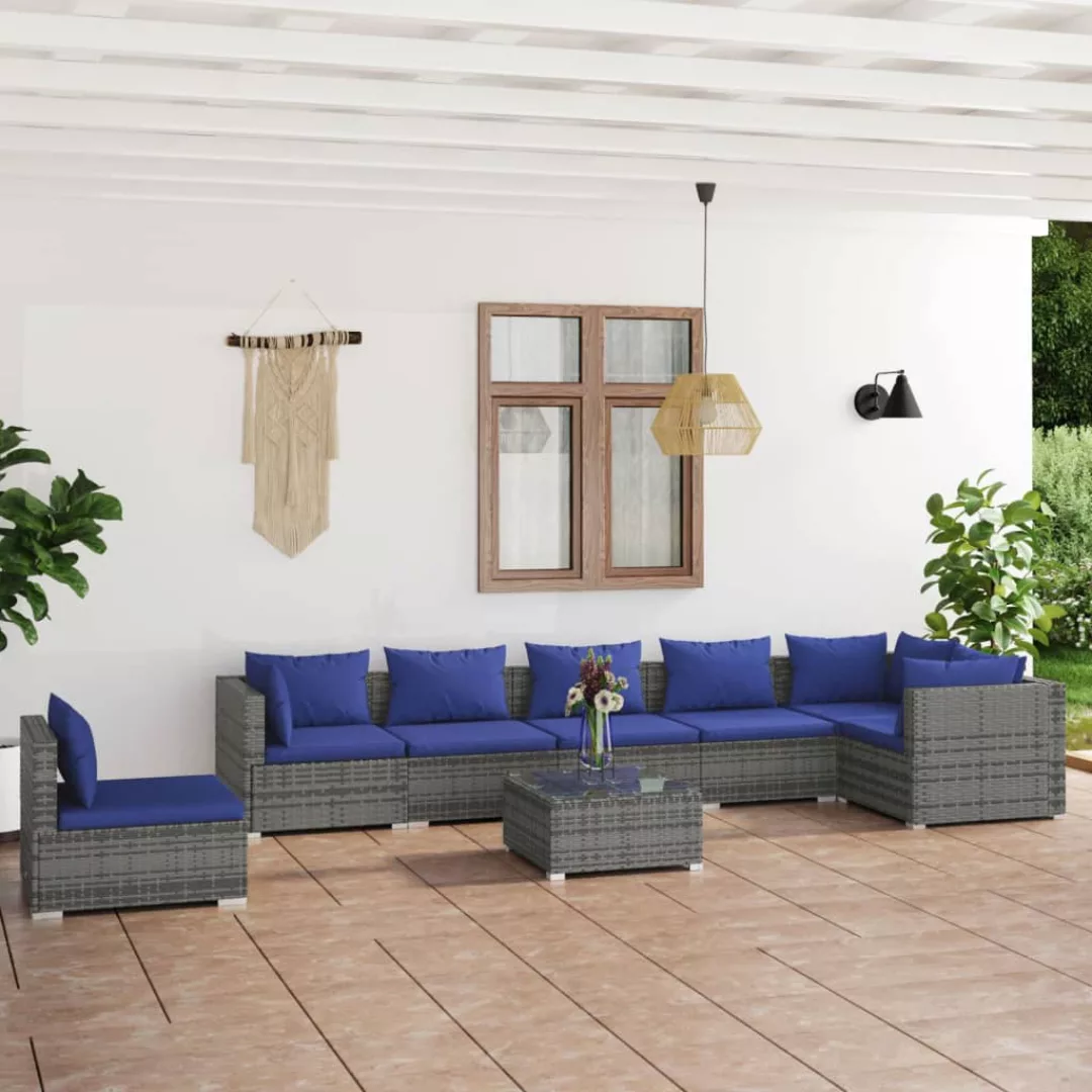 Vidaxl 8-tlg. Garten-lounge-set Mit Kissen Poly Rattan Grau günstig online kaufen
