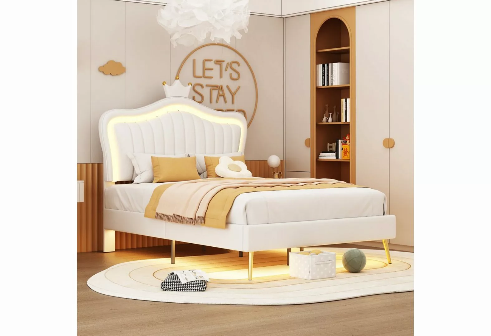 Sweiko Polsterbett, Kinderbett mit LED-Leuchten und Kronenkopfteil, 90*200c günstig online kaufen