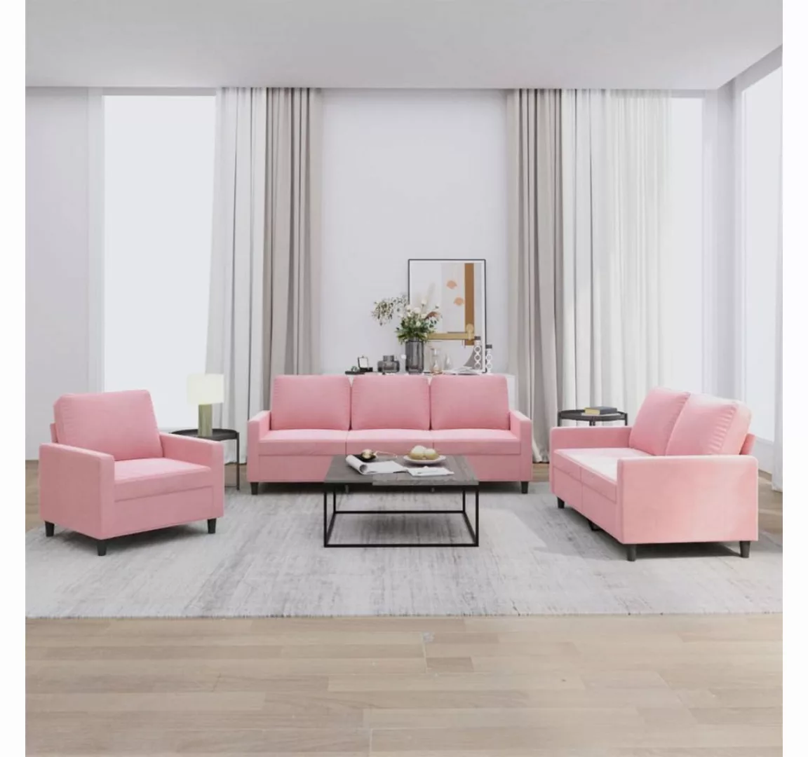 vidaXL Sofa Sofagarnitur Set mit Kissen Samt, 3-tlg., Rosa günstig online kaufen