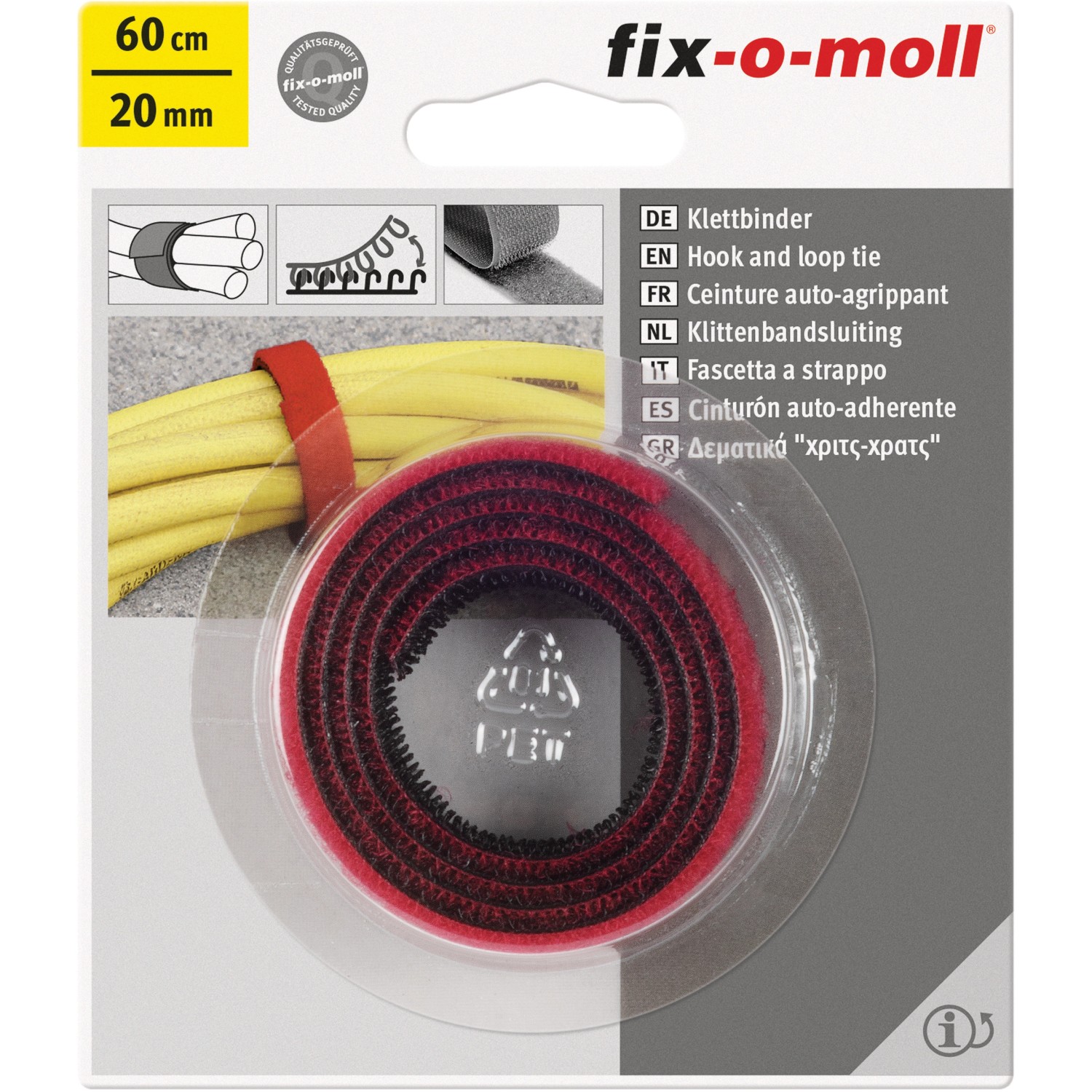 Fix-o-moll Klett-Binder Rot-Schwarz 60 cm x 20 mm günstig online kaufen