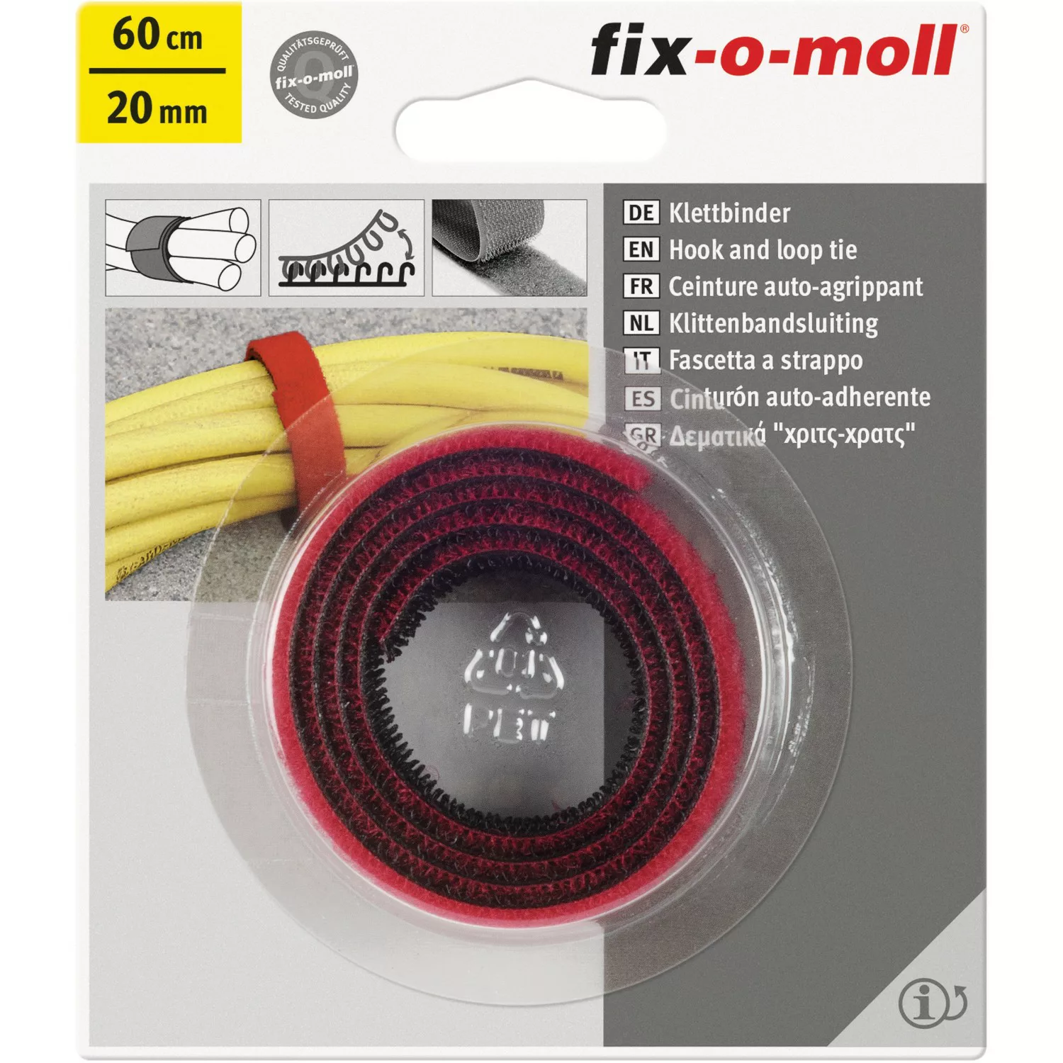 Fix-o-moll Klett-Binder Rot-Schwarz 60 cm x 20 mm günstig online kaufen