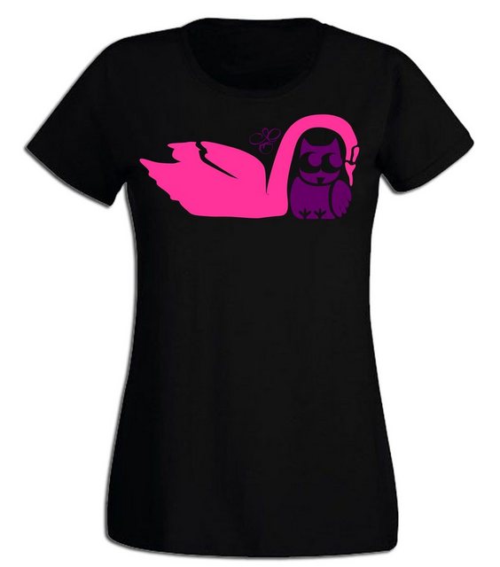 G-graphics T-Shirt Damen T-Shirt - Schwan & Eule Pink-Purple-Collection, mi günstig online kaufen