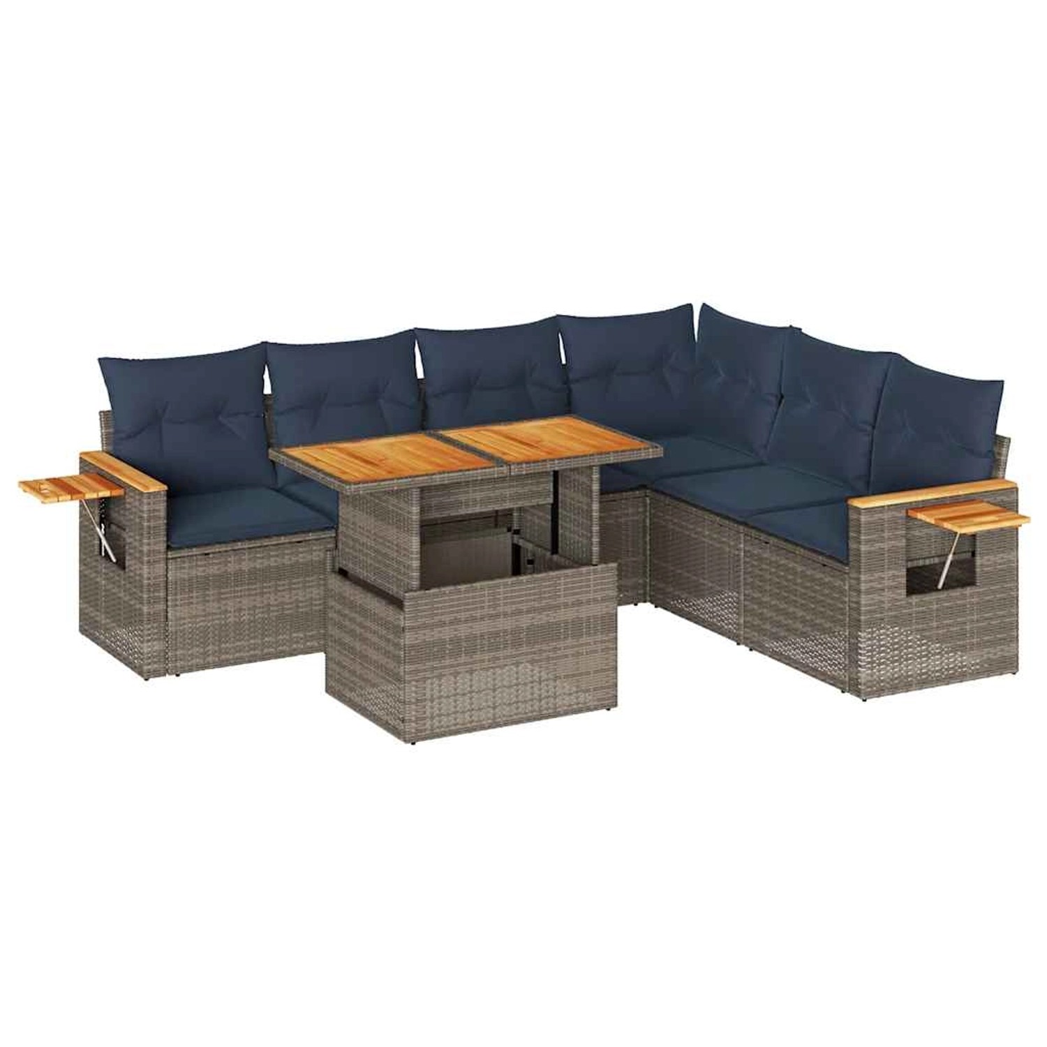 vidaXL 7-Tlg Garten-Sofagarnitur mit Kissen Grau Poly Rattan Akazie 3327610 günstig online kaufen
