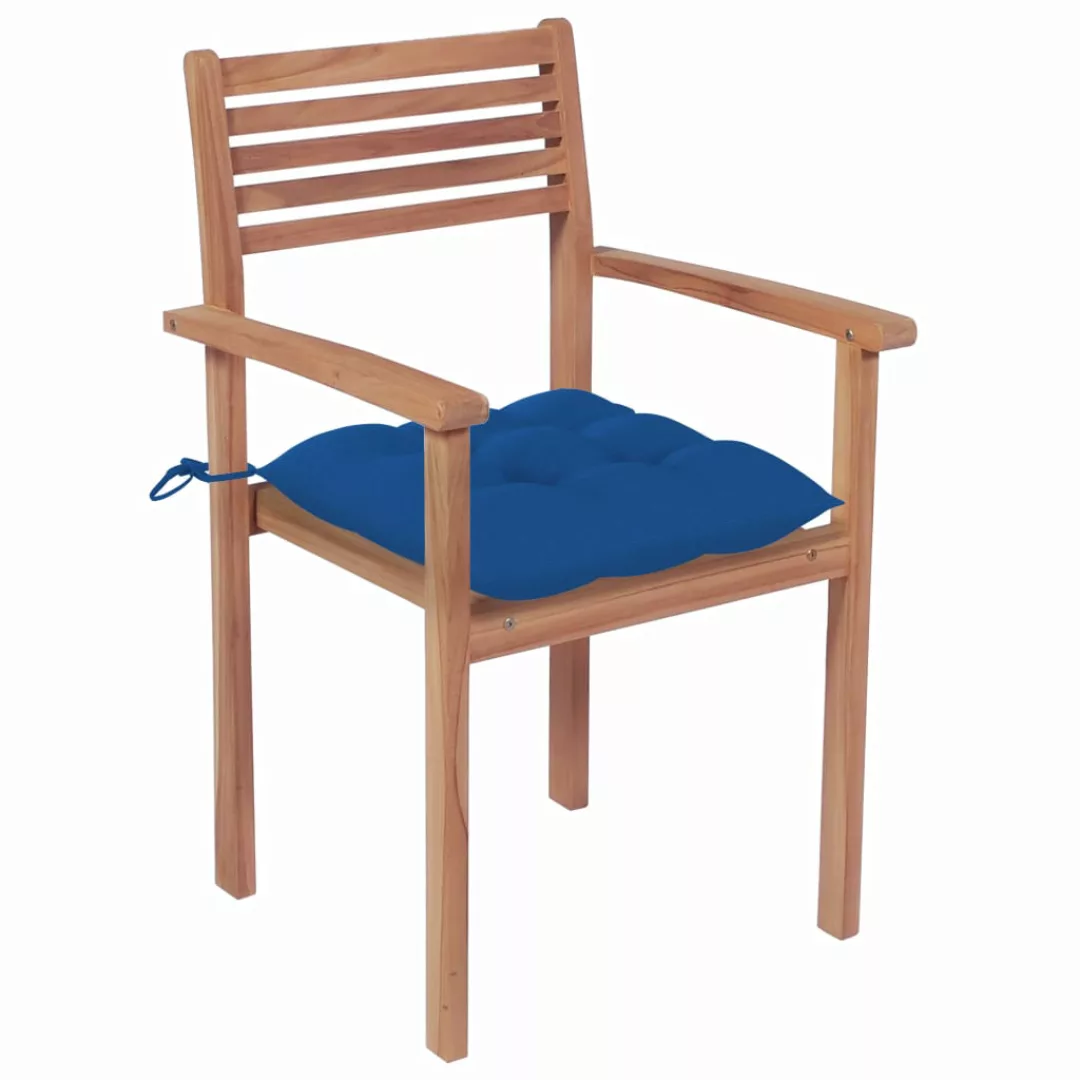Gartenstühle 4 Stk. Mit Blauen Kissen Massivholz Teak günstig online kaufen