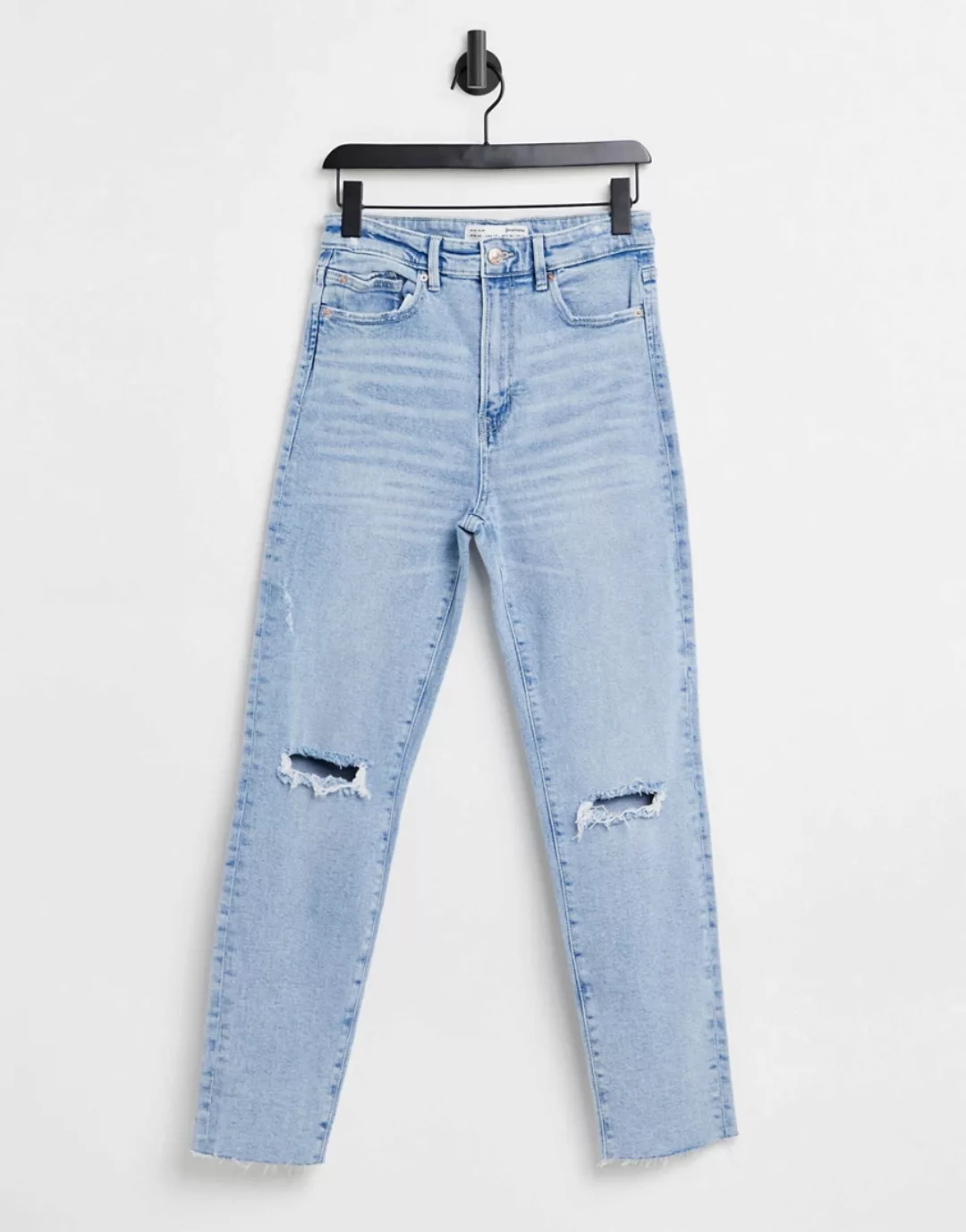 Stradivarius – Schmal geschnittene Mom-Jeans aus Bio-Baumwolle mit Stretch günstig online kaufen