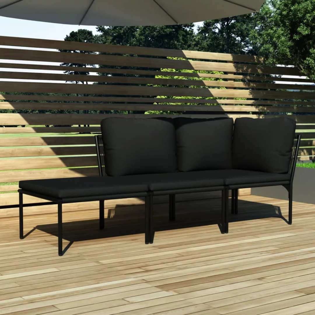 3-tlg. Garten-lounge-set Mit Auflagen Schwarz Pvc günstig online kaufen