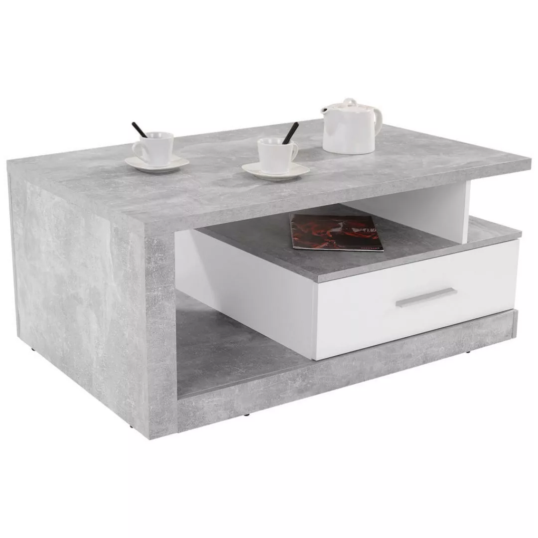 Couchtisch Iguan Beton Optik weiß Nachbildung B/H/T: ca. 110x45x67 cm günstig online kaufen