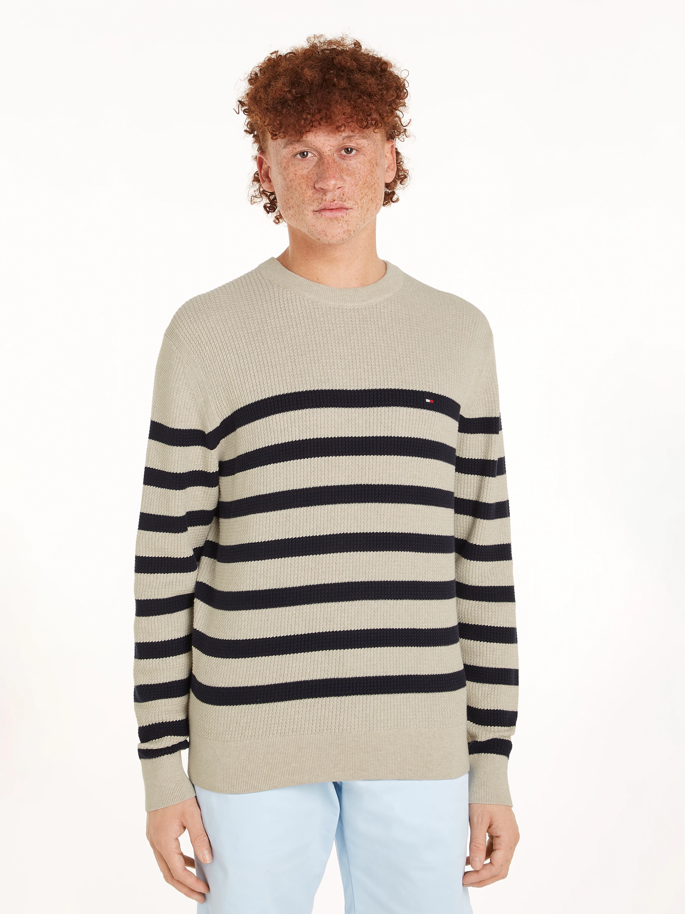 Tommy Hilfiger Strickpullover STRUCTURE CREW NK mit kontrastfarbenen Streif günstig online kaufen