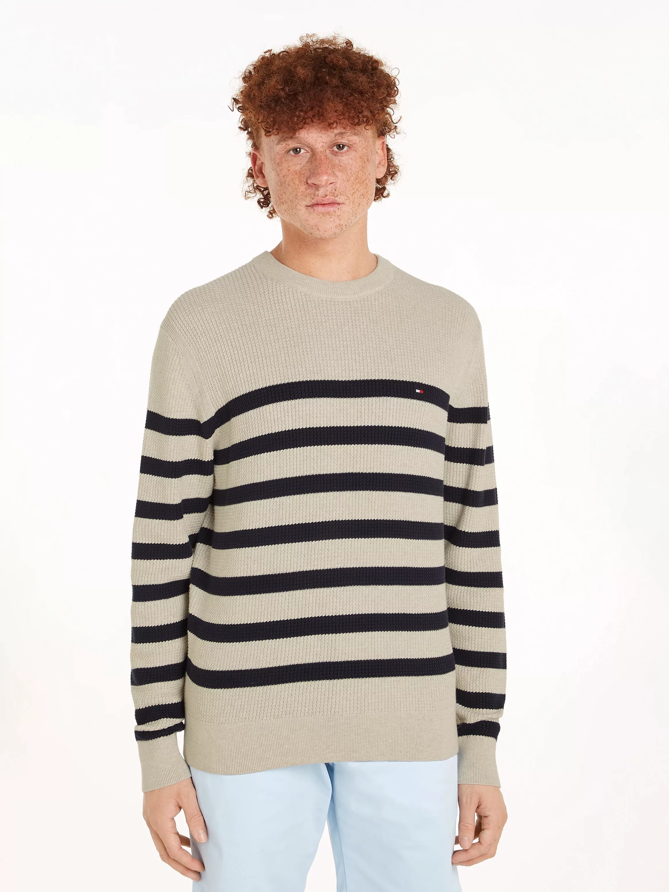 Tommy Hilfiger Strickpullover "STRUCTURE CREW NK", mit kontrastfarbenen Str günstig online kaufen