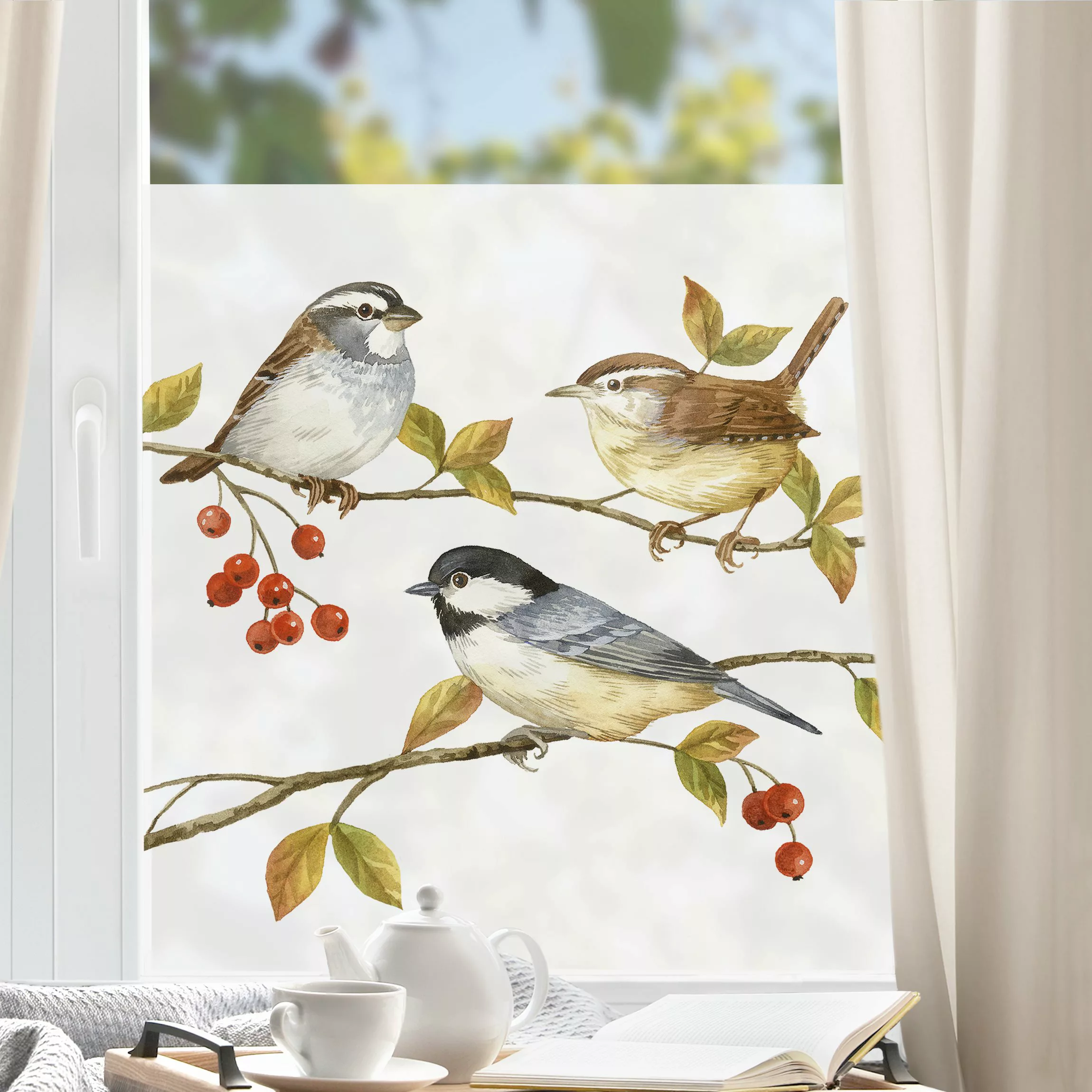 Fensterfolie Vögel und Beeren - Meisen günstig online kaufen