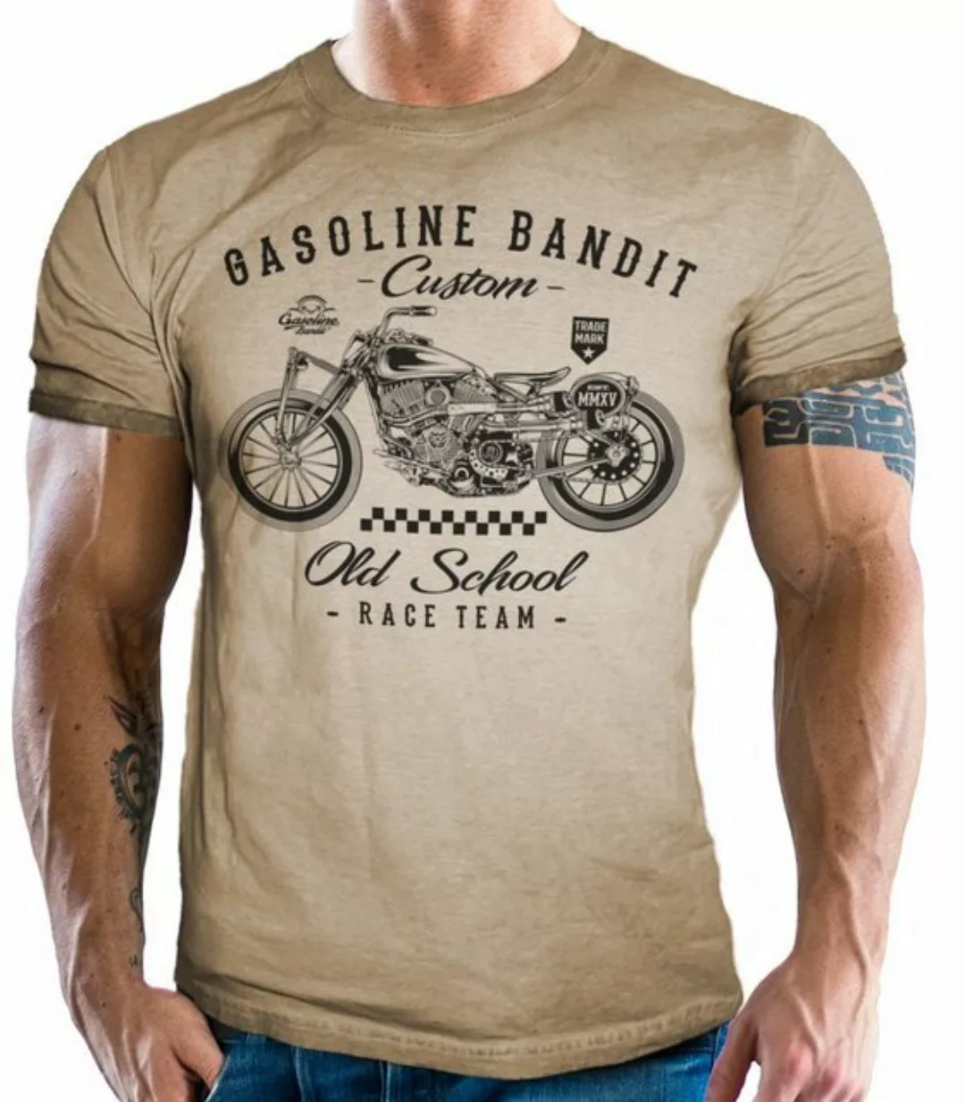 GASOLINE BANDIT® T-Shirt für Biker und Motorrad Fans - Custom Old School Ra günstig online kaufen