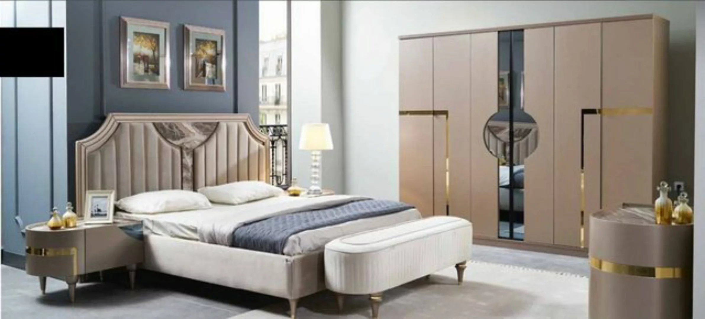 JVmoebel Bett, Möbel Modern Luxus Betten Neu Bett 2x Nachttisch 3 tlg. Schl günstig online kaufen