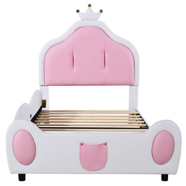 Rutaqian Polsterbett Kinderbett, Einzelbett 90×200 cm, Kopfteil mit Kranzle günstig online kaufen