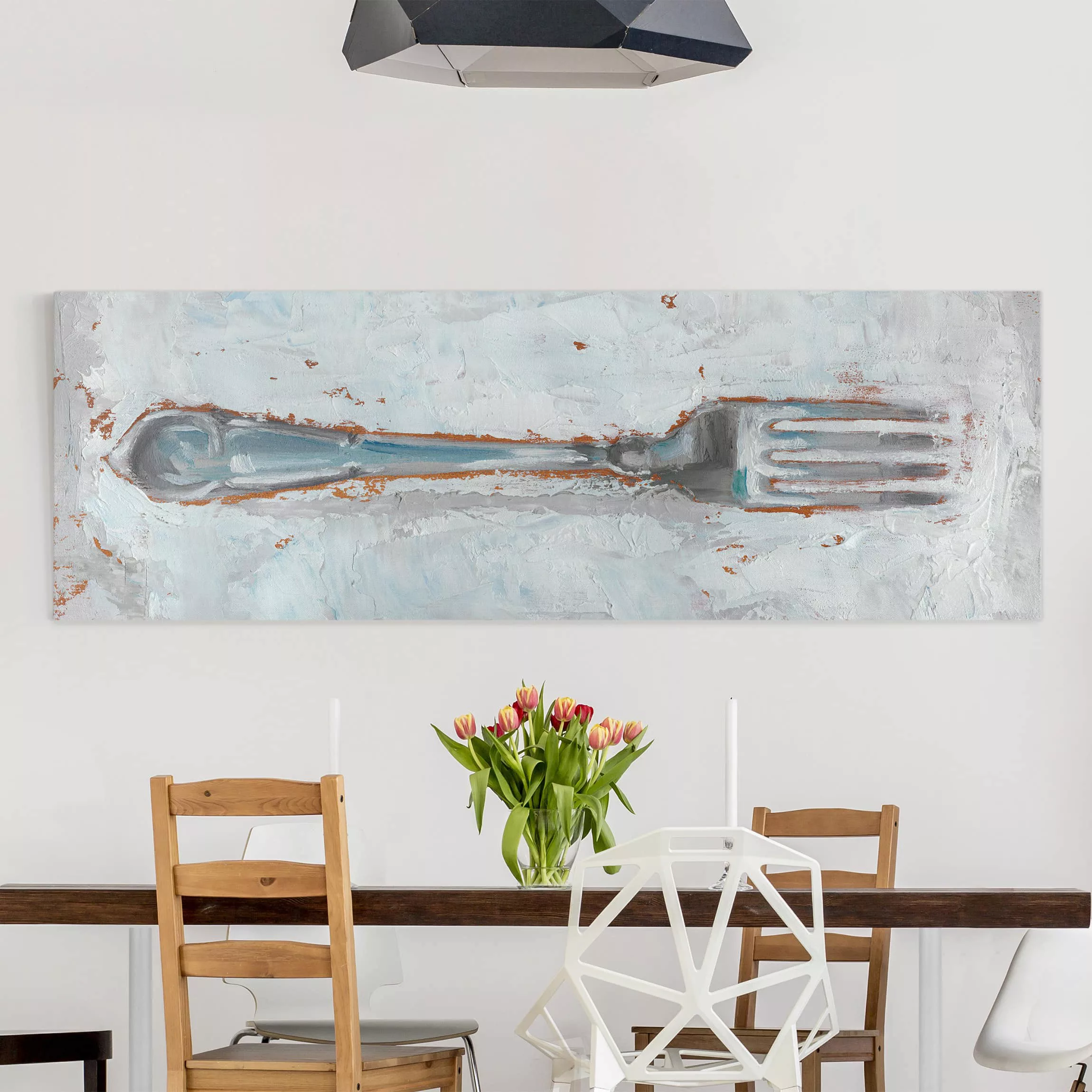Leinwandbild Küche - Panorama Impressionistisches Besteck - Gabel günstig online kaufen