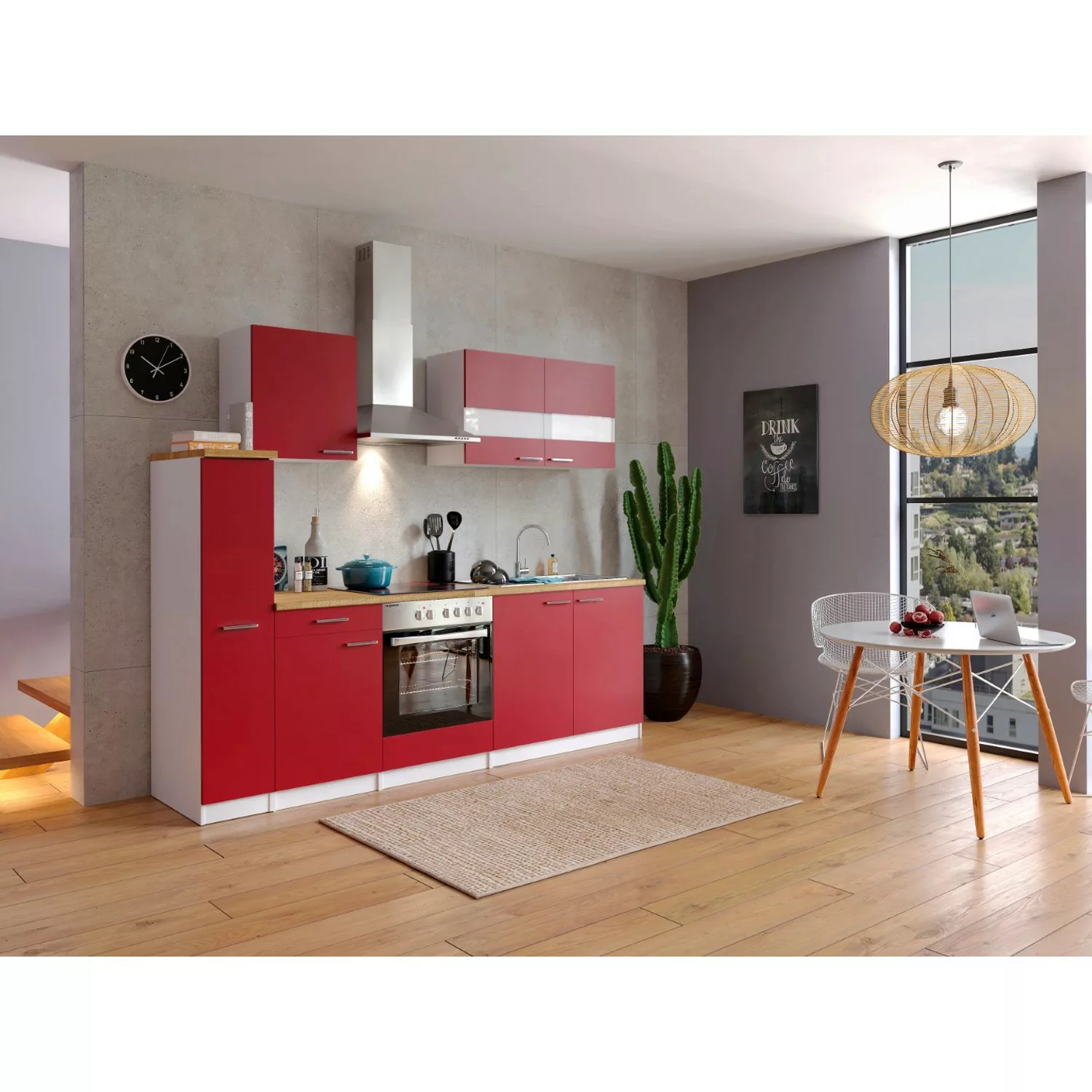 Respekta Küchenzeile KB240WRC 240 cm Rot-Weiß günstig online kaufen