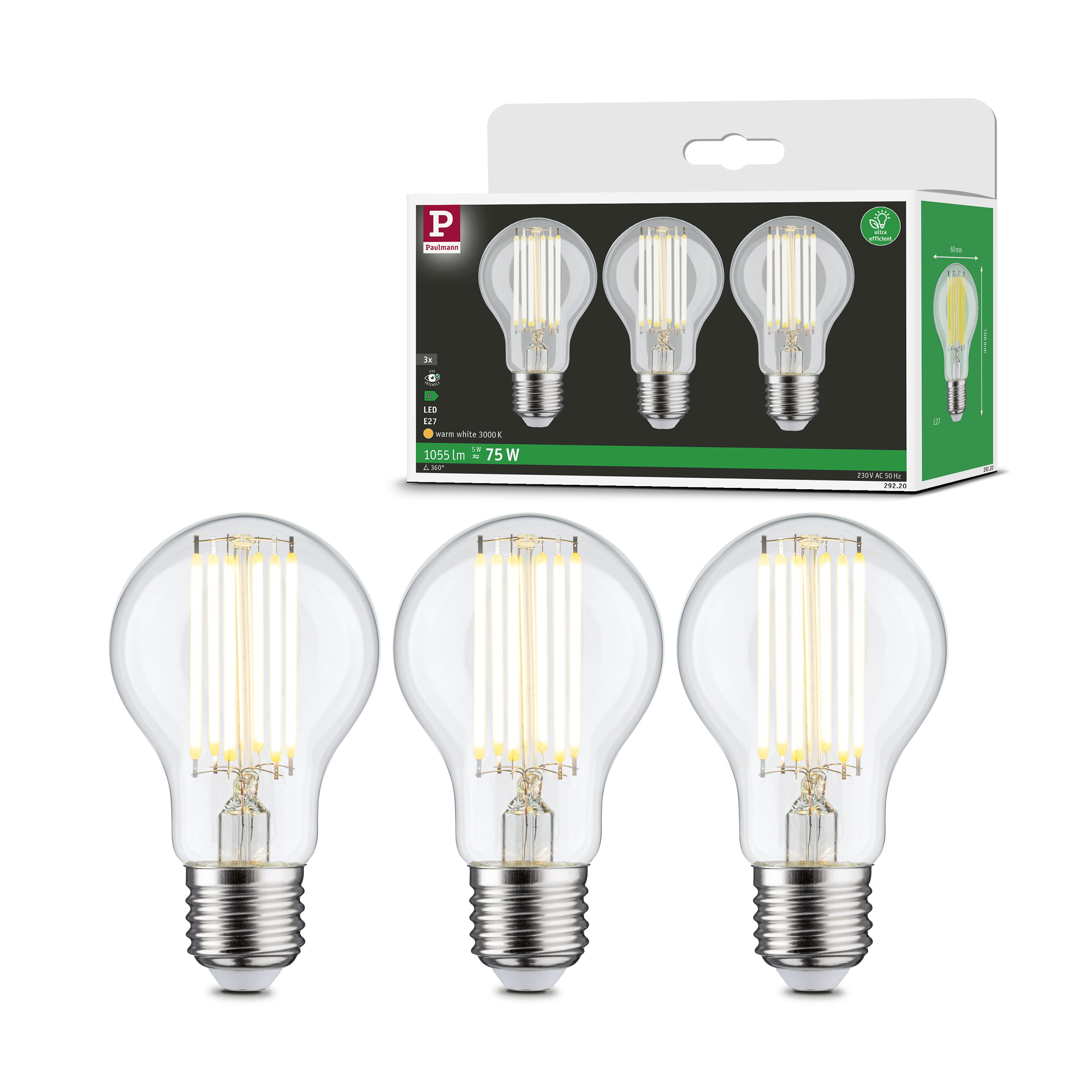 Paulmann LED-Leuchtmittel »Eco-Line Filament 230V LED Birne E27 3er-Pack 10 günstig online kaufen