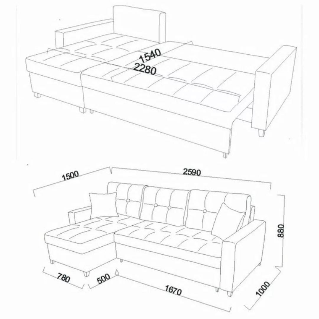 ARGAHOME Ecksofa Mocca Ecksofa mit Schlaffunktion und Bettkasten, L-Form, S günstig online kaufen