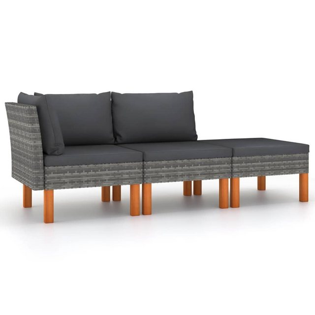 vidaXL Loungesofa vidaXL 3-tlg. Garten-Lounge-Set Poly Rattan und Massivhol günstig online kaufen