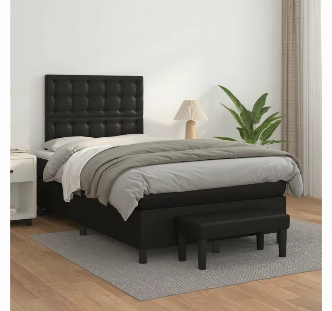 vidaXL Boxspringbett, Boxspringbett mit Matratze Schwarz 120x200 cm Kunstle günstig online kaufen