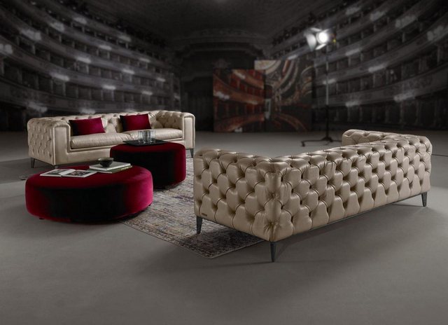 Xlmoebel Sofa Chesterfield Möbel in Beige mit Lederbezug für 3+3 Sitzplätze günstig online kaufen