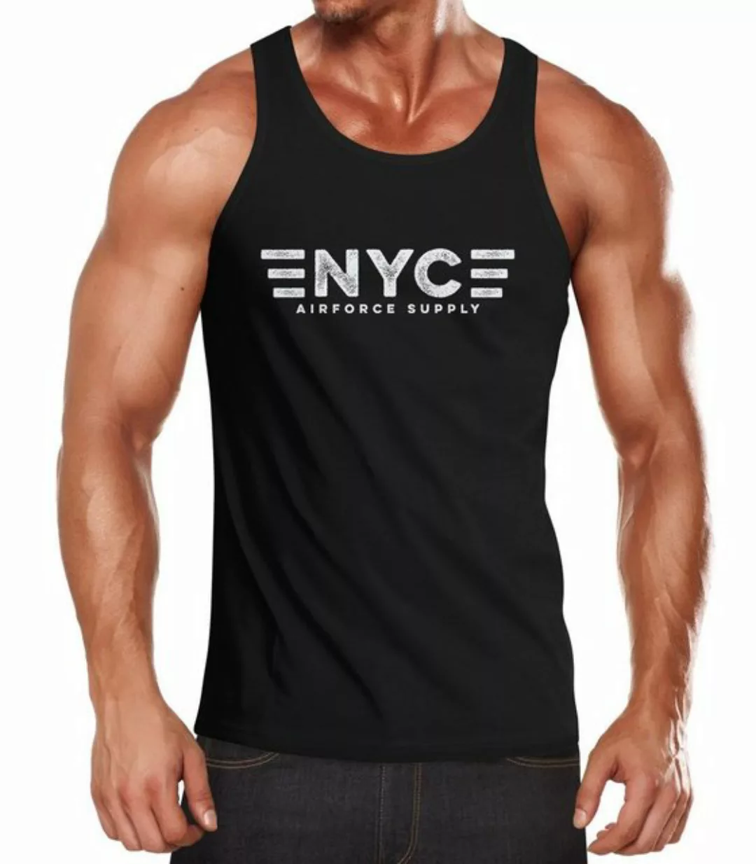 Neverless Tanktop Herren Tank-Top Aufdruck NYC New York City Airforce Suppl günstig online kaufen