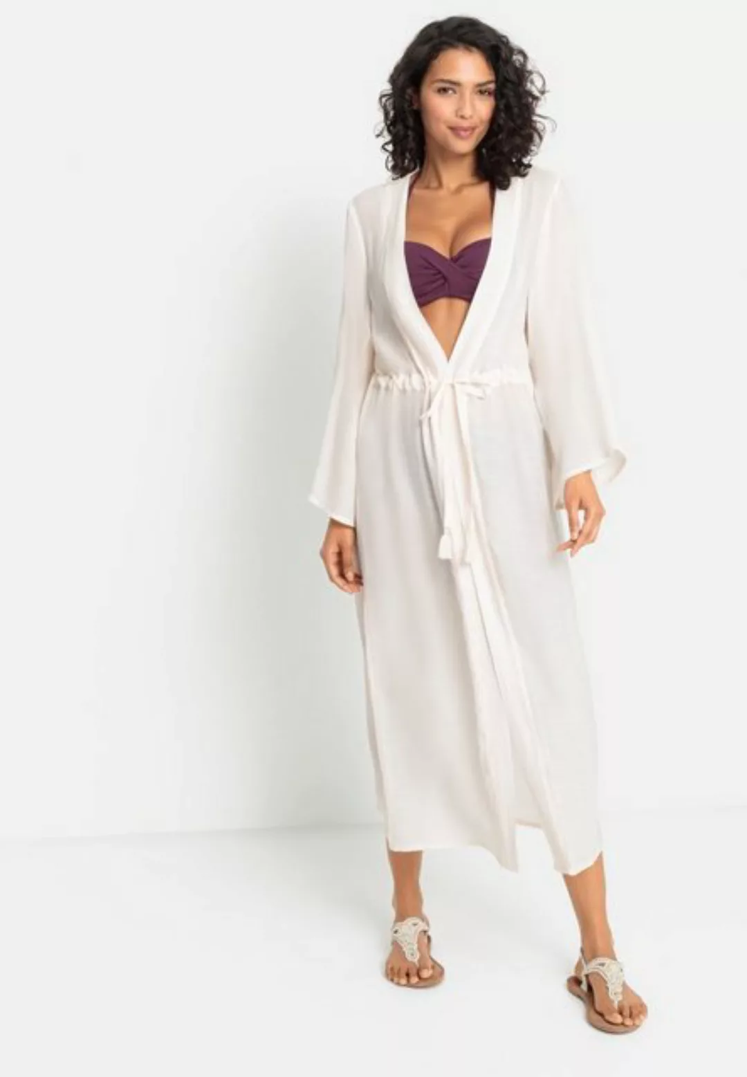 LASCANA Strandkleid im Kimono-Style zum Binden, langärmliges Sommerkleid, K günstig online kaufen