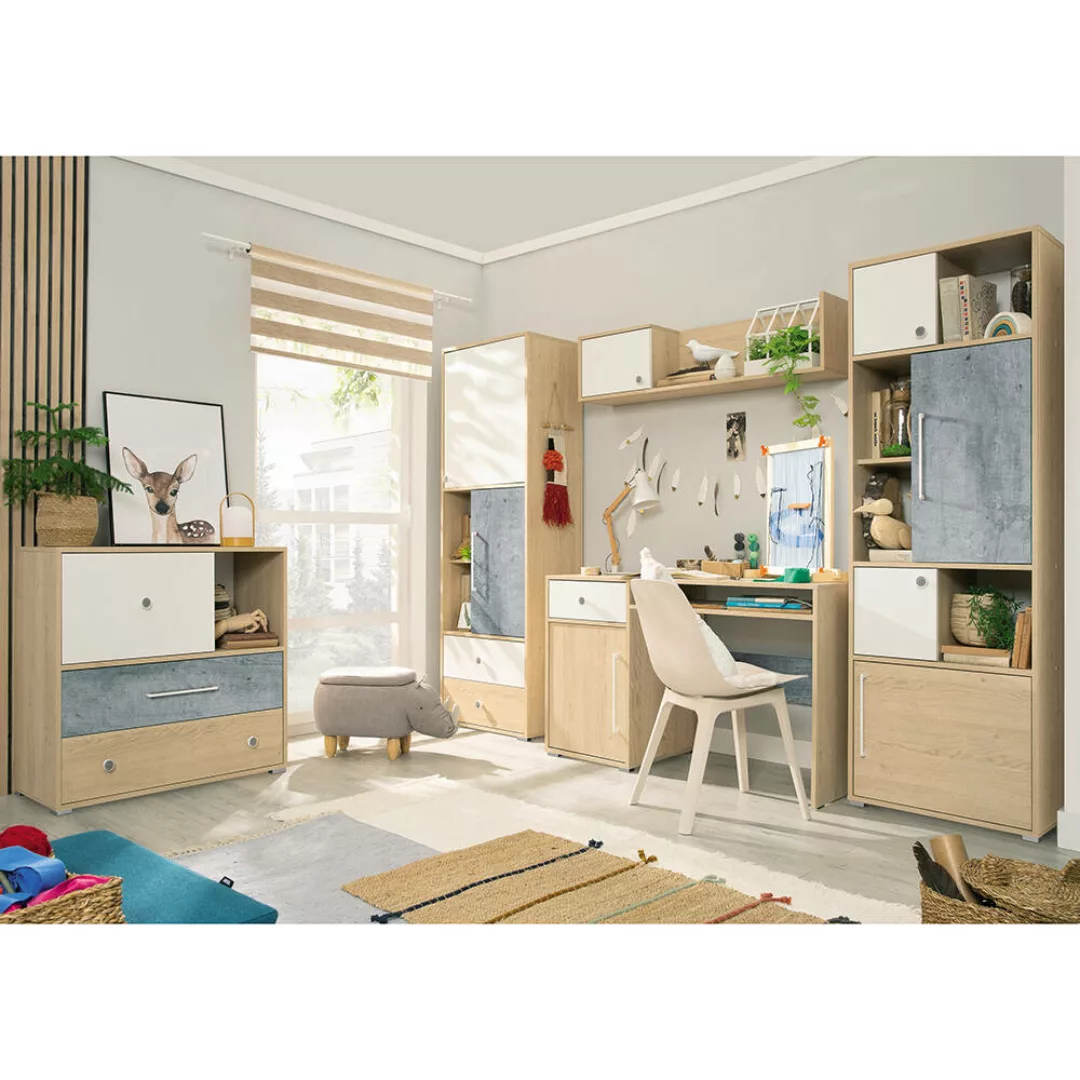 Jugendzimmer Set 5-teilig SPOKANE-133 in Eiche mit weiß und Betonoptik günstig online kaufen