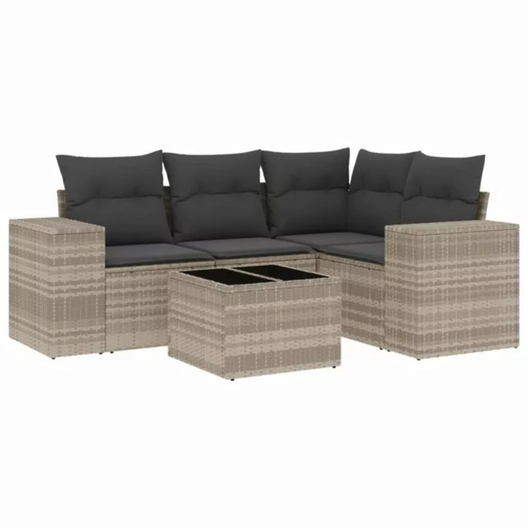 vidaXL Sofaelement 5-tlg. Garten-Sofagarnitur mit Kissen Hellgrau Poly Ratt günstig online kaufen