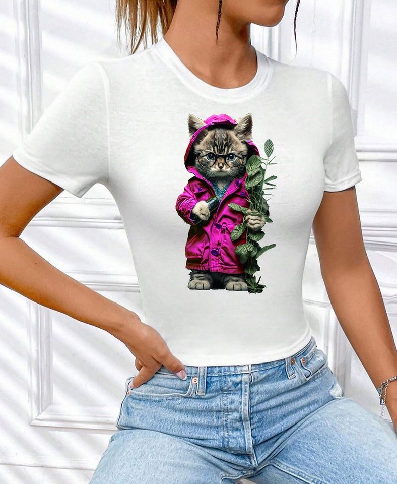 RMK T-Shirt Damen Shirt Top kurzarm Freizeit Rundhals Blume Garten "Cat Kat günstig online kaufen