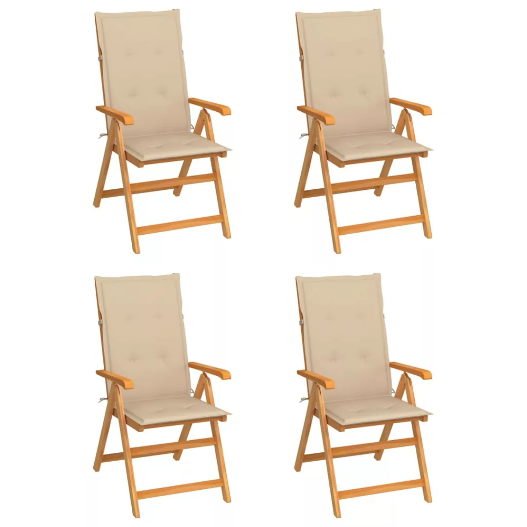 Gartenstühle 4 Stk. Mit Beigen Kissen Massivholz Teak günstig online kaufen