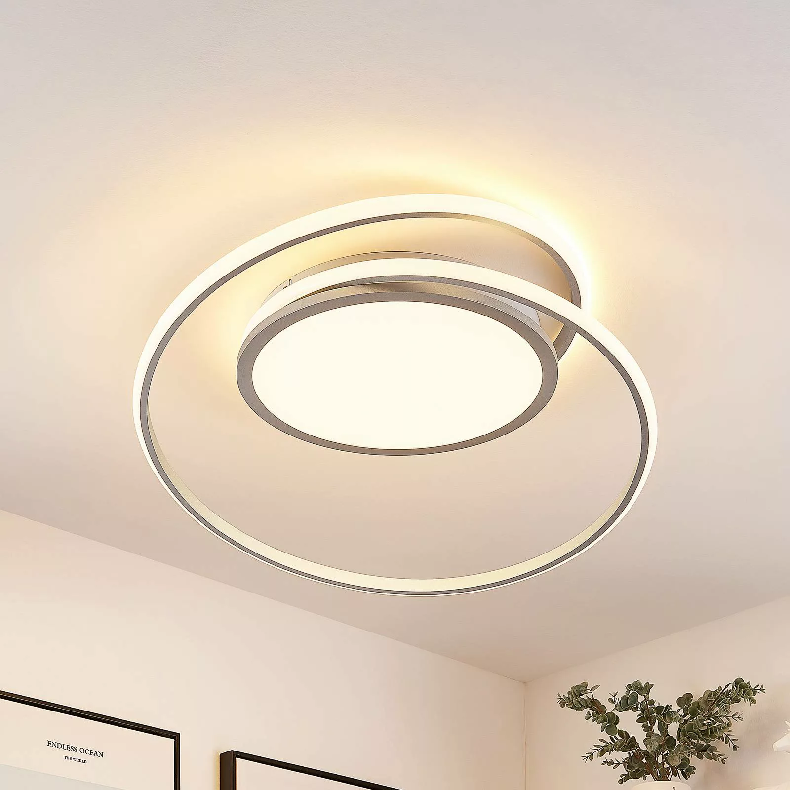 Lucande LED-Deckenlampe Noud, 65 cm, silber, Metall, CCT günstig online kaufen