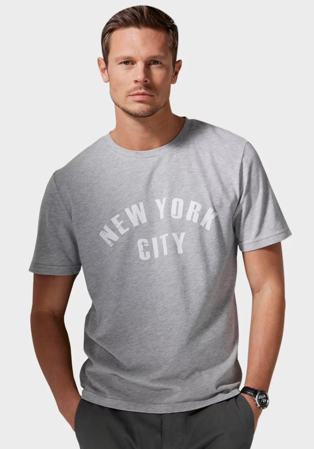 John Devin T-Shirt Freizeitshirt mit Rundhals und Frontprint aus Baumwollmi günstig online kaufen