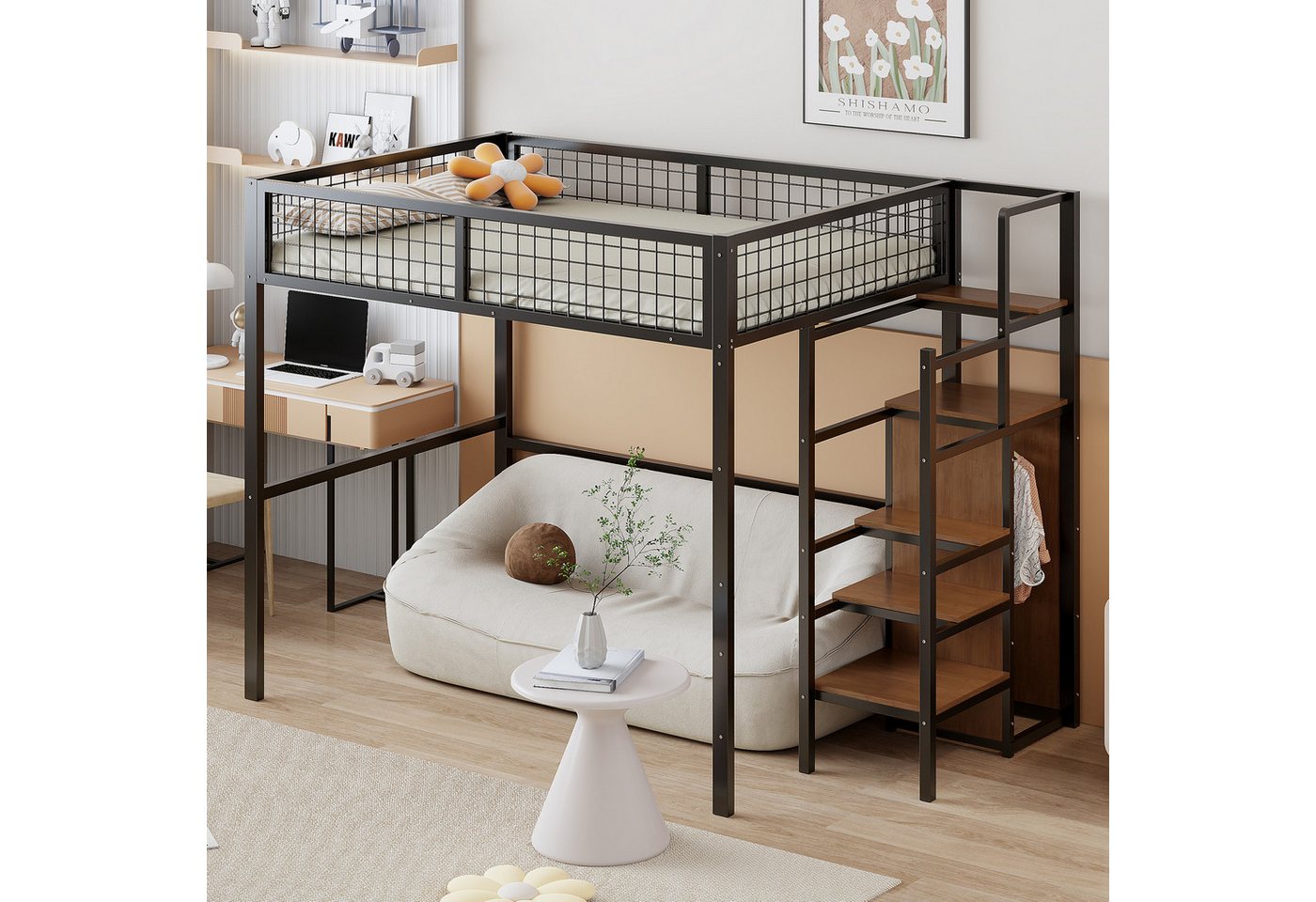 OKWISH Metallbett Kinderbett Einzelbett Stauraumbett Funktionsbett Hochbett günstig online kaufen