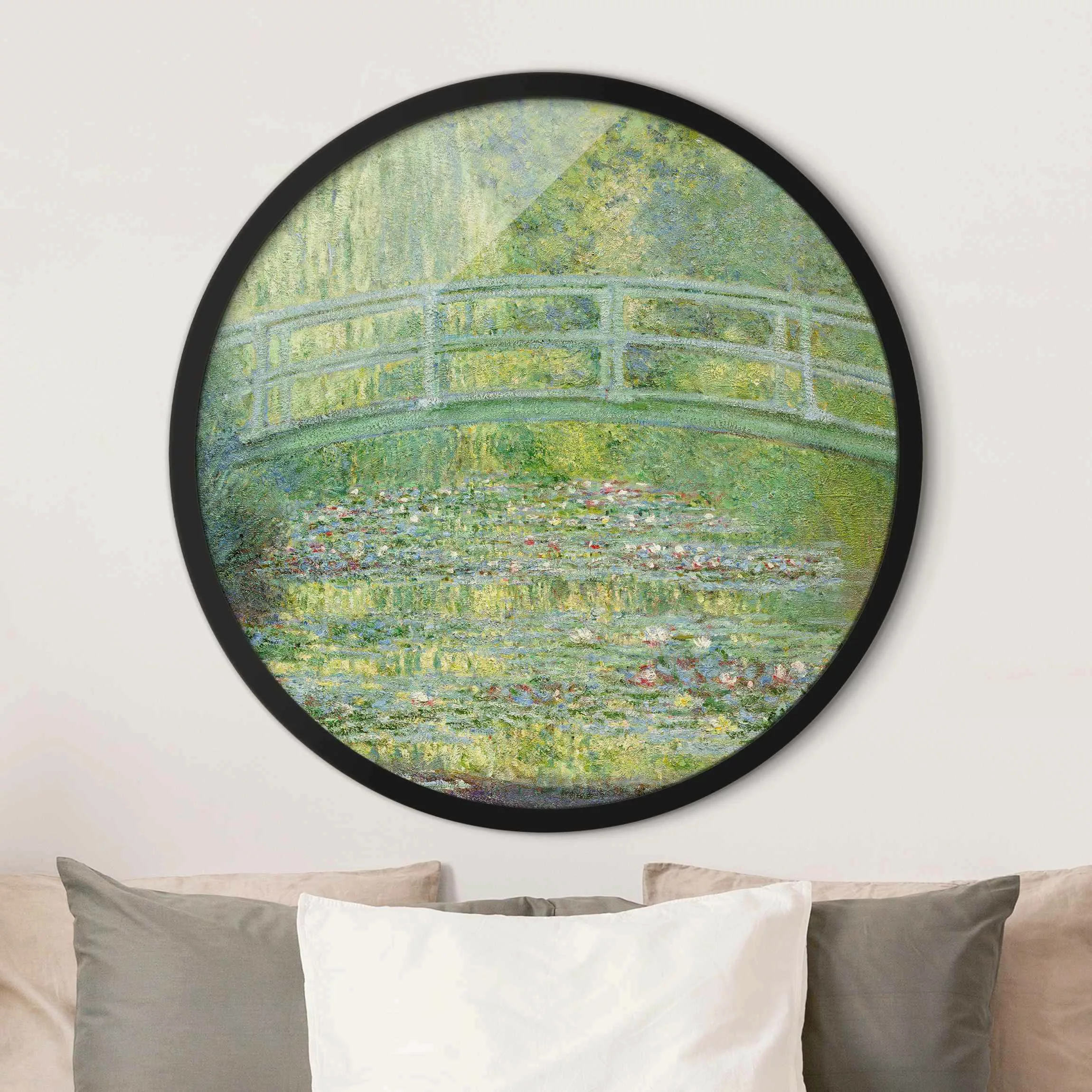 Rundes Gerahmtes Bild Claude Monet - Japanische Brücke günstig online kaufen