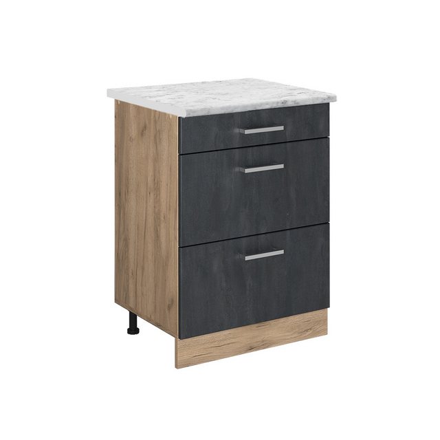 Vicco Unterschrank R-Line, Schwarz Beton/Goldkraft Eiche, 60 cm AP Marmor günstig online kaufen