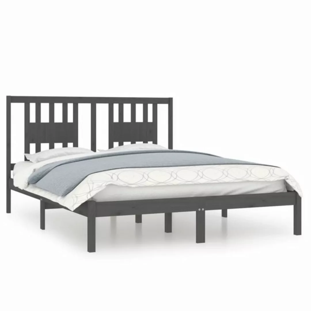 vidaXL Bettgestell Massivholzbett Grau 150x200 cm 5FT King Size Bett Bettge günstig online kaufen
