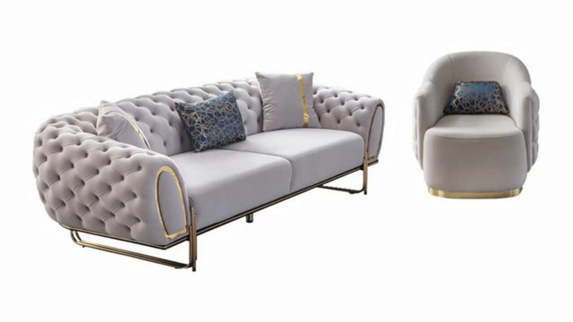 JVmoebel Sofa Chesterfield Weißes Sofa Set Edler 3-Sitzer Exklusiver Sessel günstig online kaufen