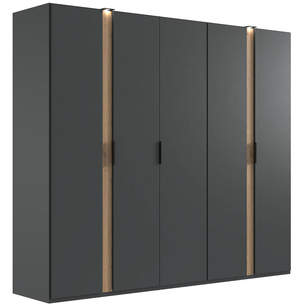 Kleiderschrank 250 cm breit modern inkl. Beleuchtung in grau mit Eiche ROND günstig online kaufen