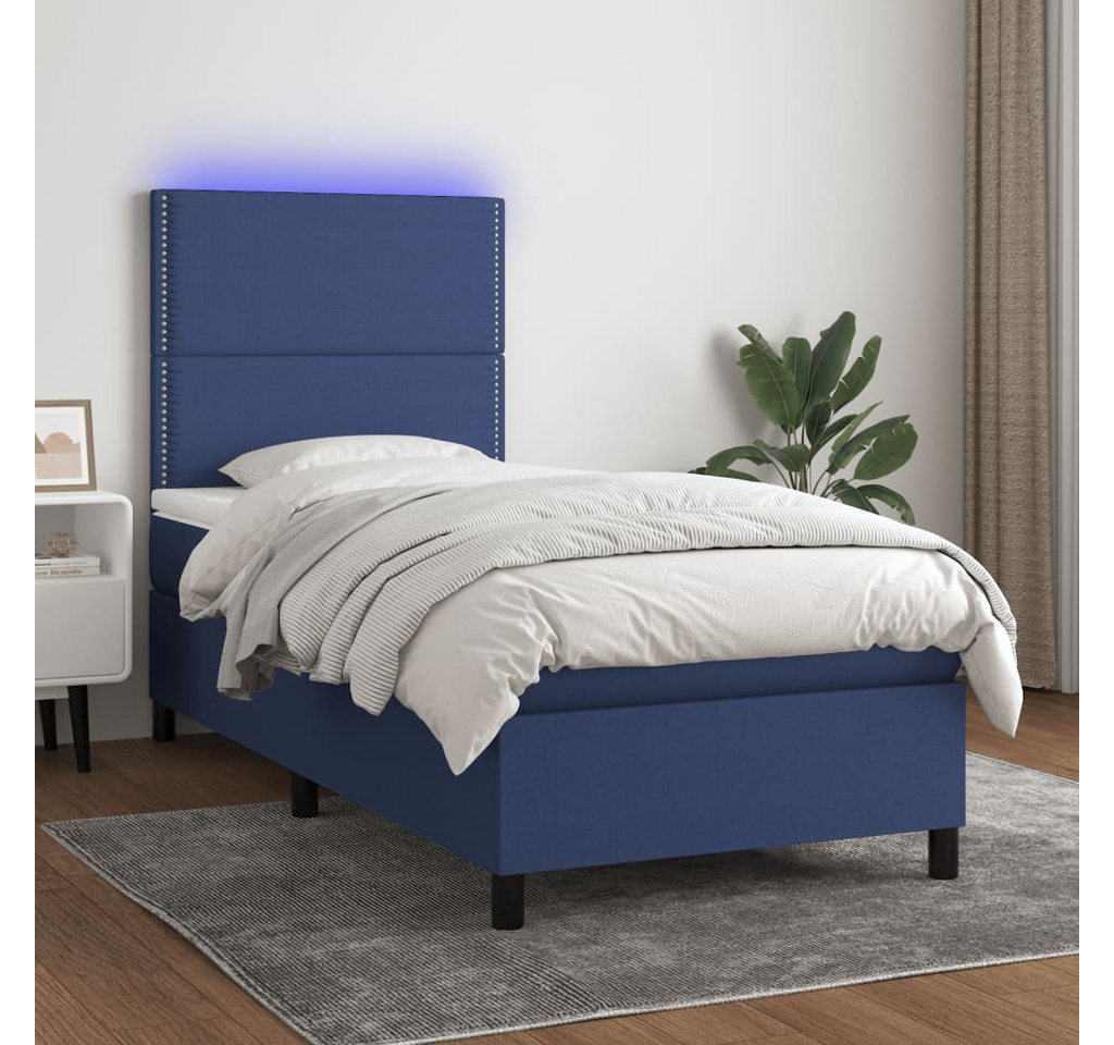 vidaXL Boxspringbett Boxspringbett mit Matratze LED Blau 90x190 cm Stoff Be günstig online kaufen