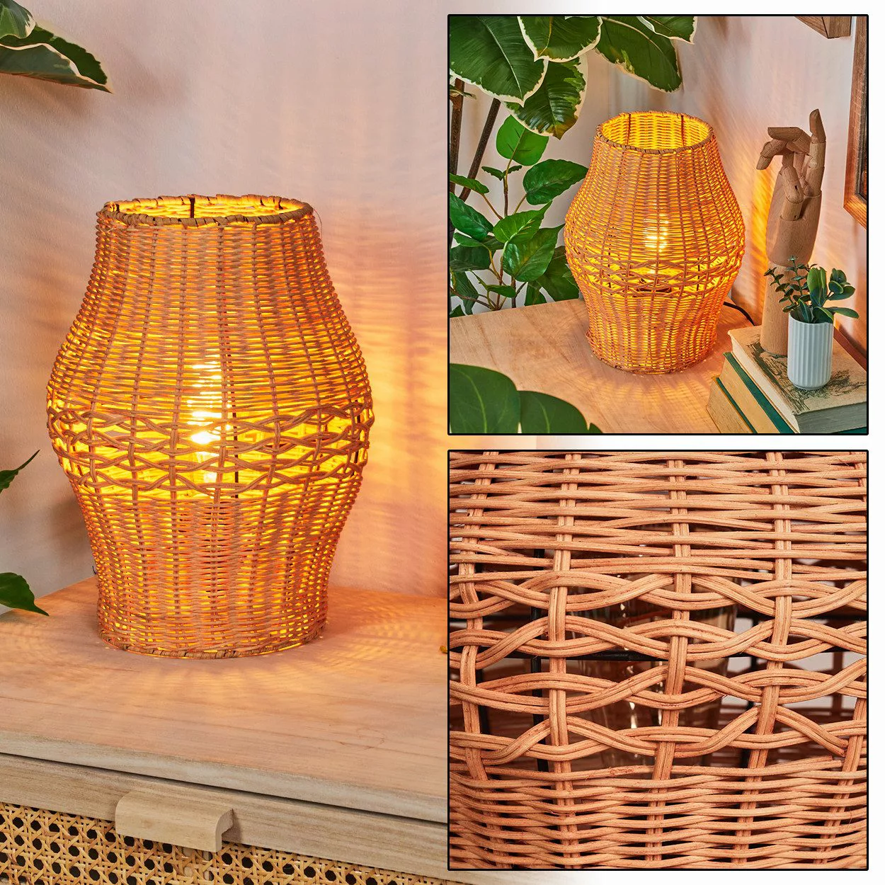 hofstein Tischleuchte Tischlampe aus Metall/Rattan in günstig online kaufen