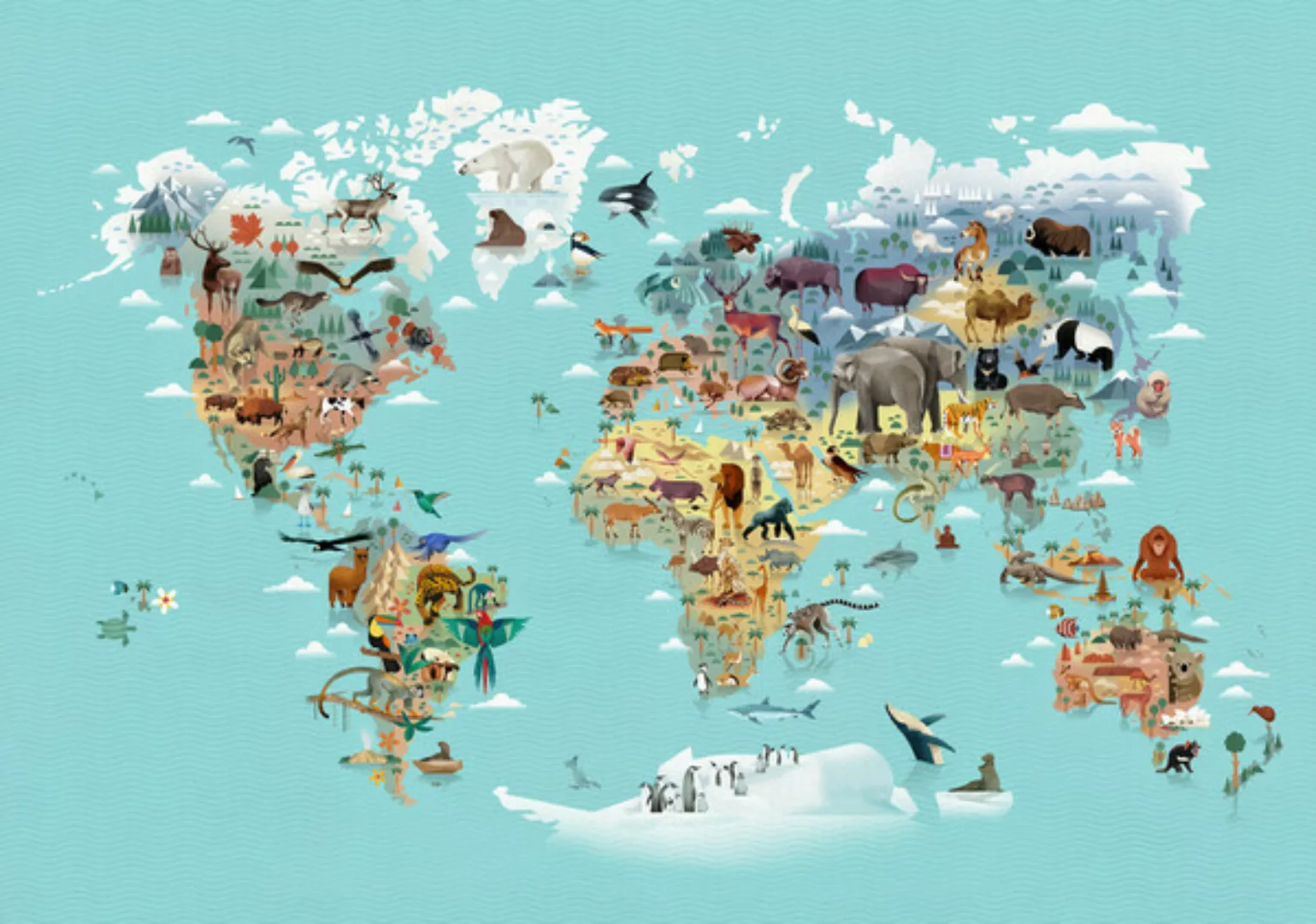 Poster / Leinwandbild - Weltkarte Der Tiere günstig online kaufen