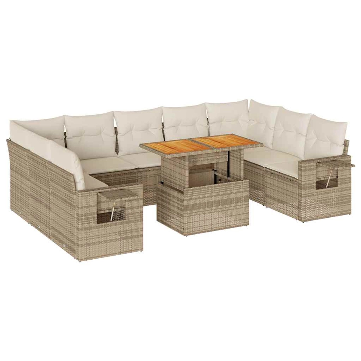 vidaXL 10-Tlg Garten-Sofagarnitur mit Kissen Beige Poly Rattan 3327194 günstig online kaufen