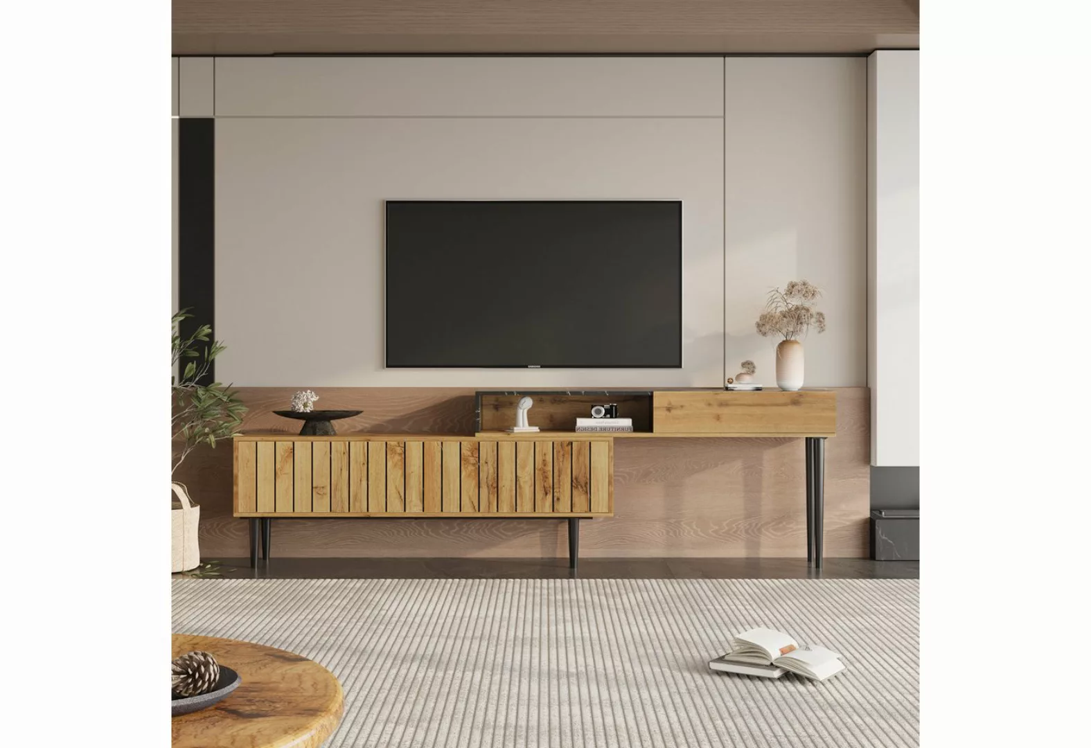 IDEASY Fächerschrank Moderner TV-Schrank, Marmor- und Holzdesign, PVC-Kante günstig online kaufen