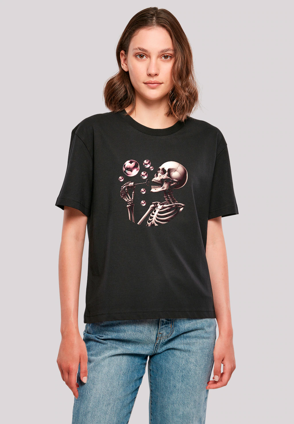 F4NT4STIC T-Shirt "Niedliches Goth Skelett Herz Seifenblasen", Premium Qual günstig online kaufen