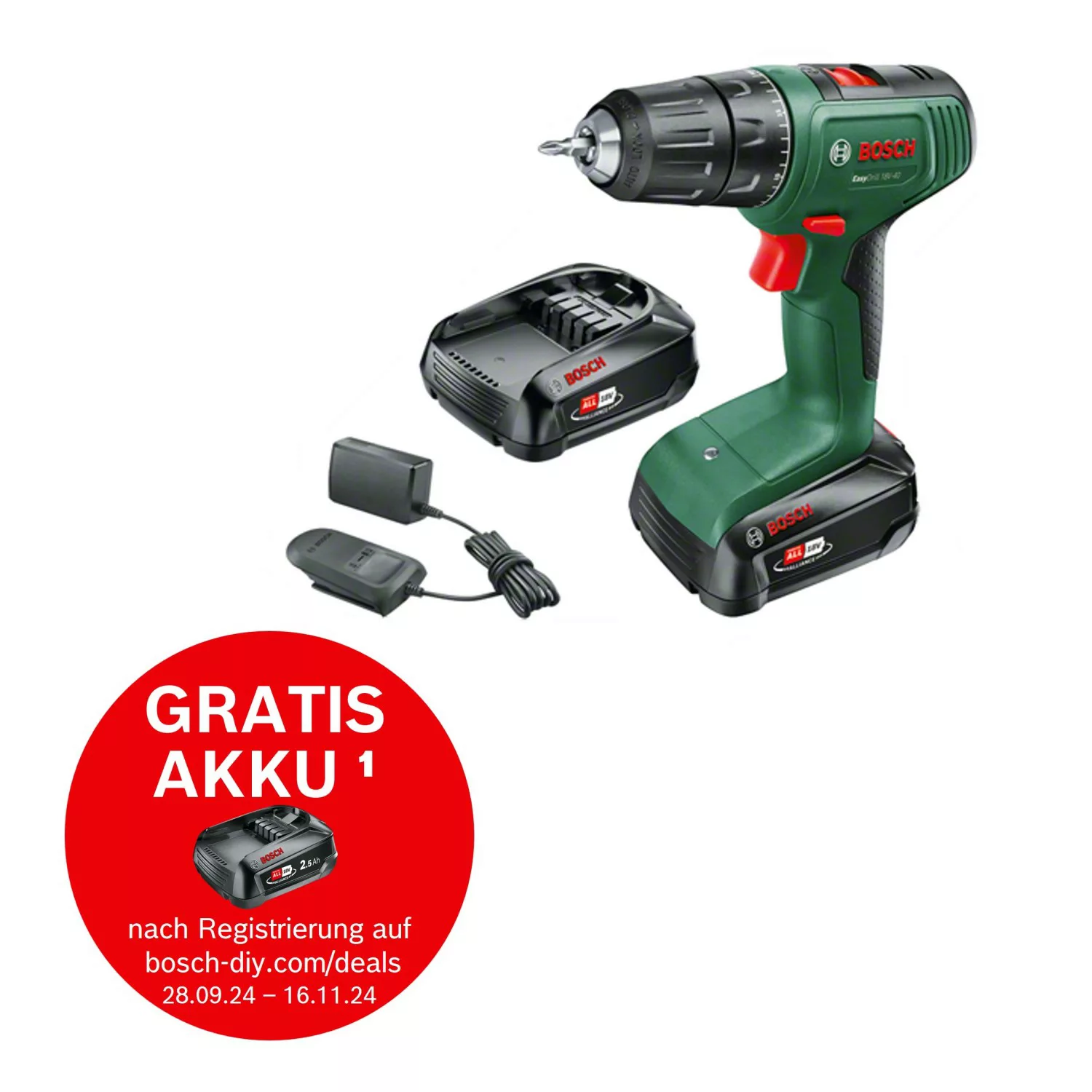 Bosch 18 V Akku-Bohrschrauber EasyDrill 18V-40 inkl. 2 Akkus (2 Ah) mit Kof günstig online kaufen