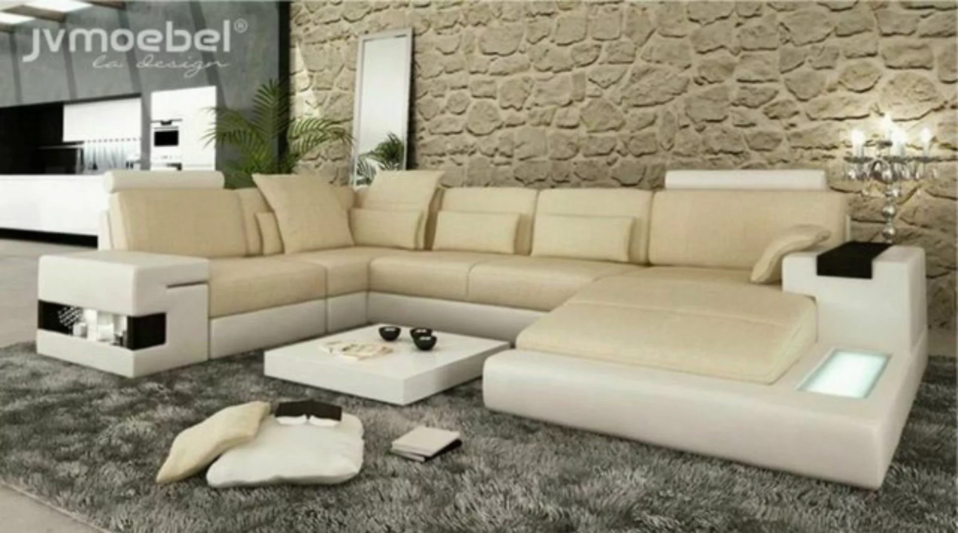 JVmoebel Ecksofa Ecksofa Sofa U-Form Ledersofa Couch Wohnlandschaft Design, günstig online kaufen