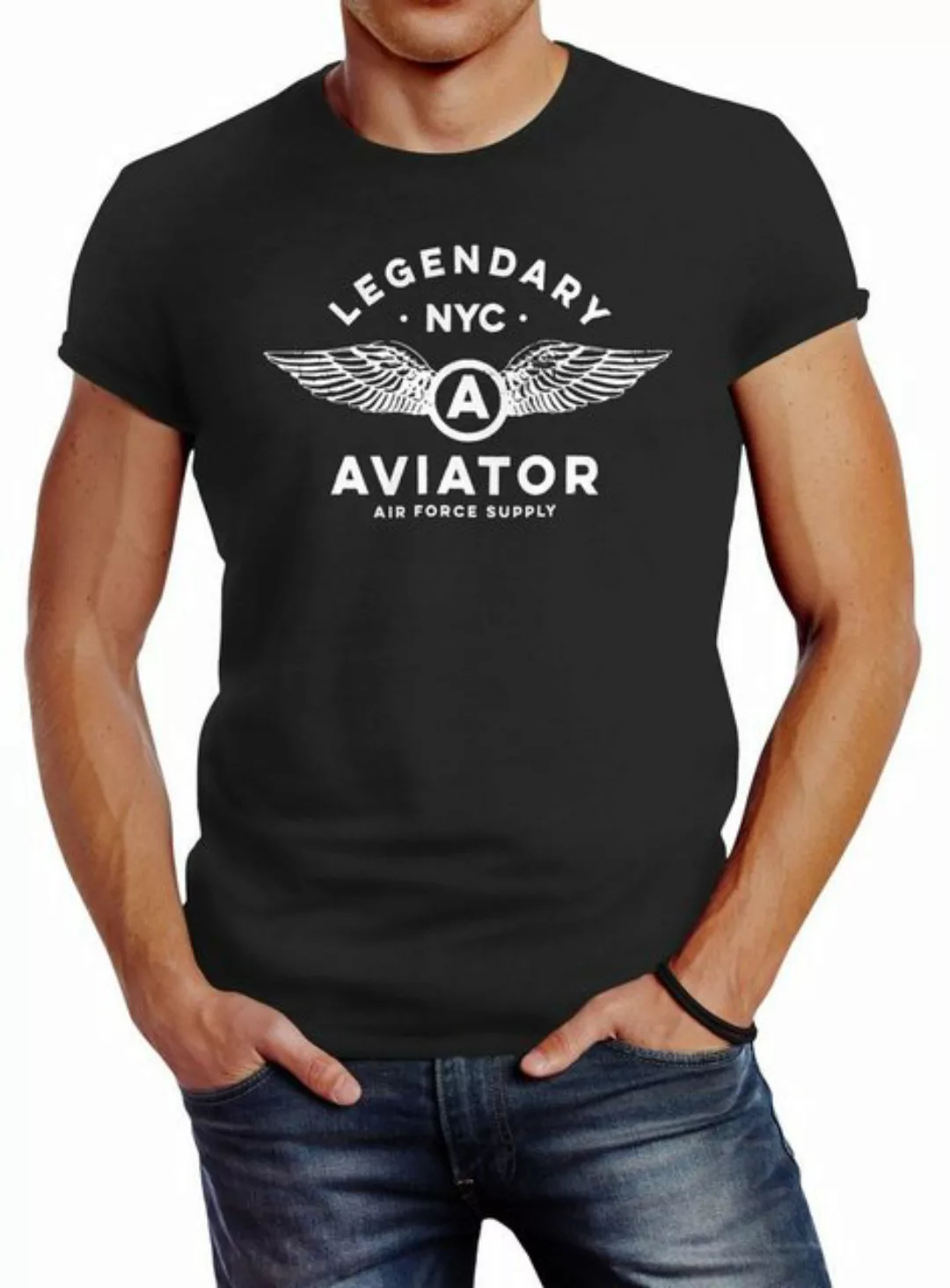Neverless Print-Shirt Herren T-Shirt Legendary NYC Aviator Air Force Luftwa günstig online kaufen