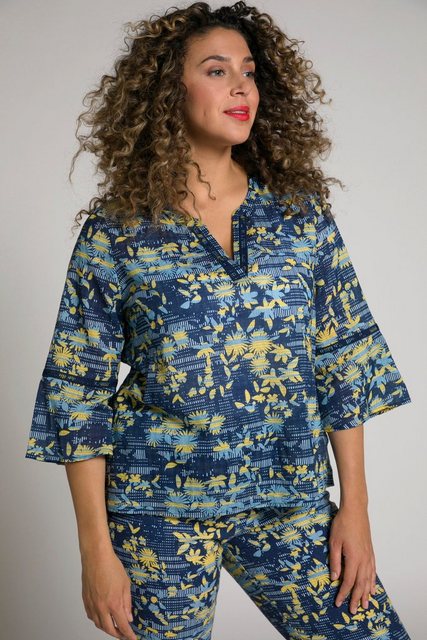 Ulla Popken Longbluse Bluse Stehkragen Spitze 3/4-Arm günstig online kaufen