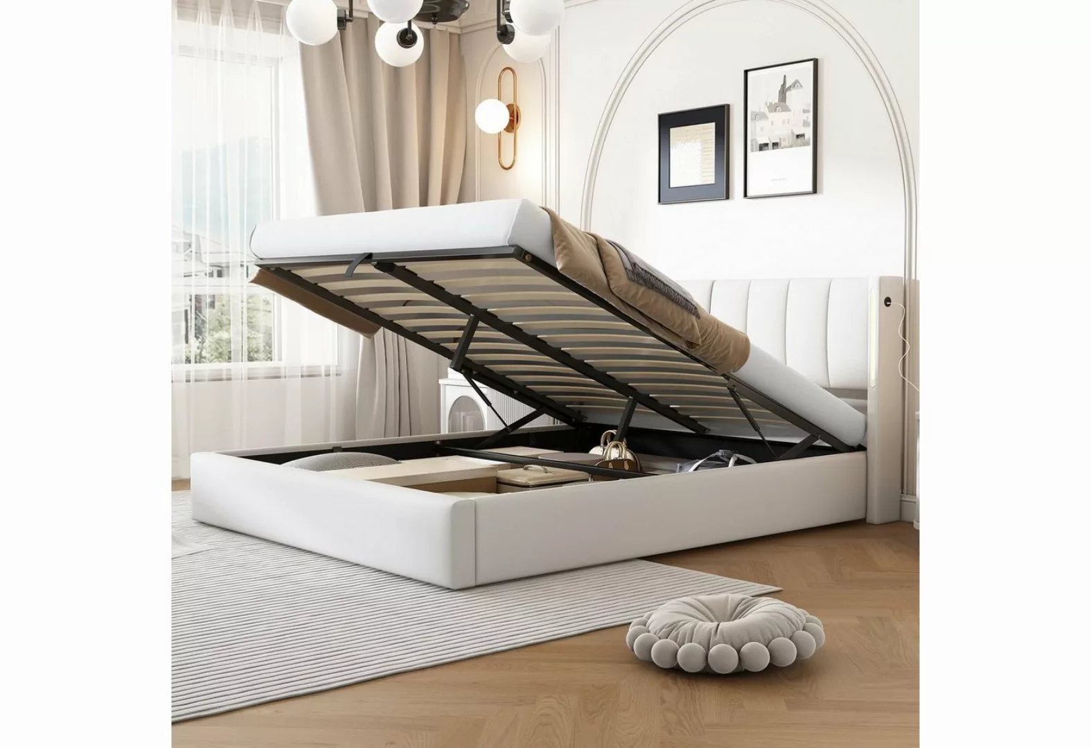 REDOM Polsterbett Binaurales LED-Polsterbett,Hydraulisches Bett (140x200cm günstig online kaufen